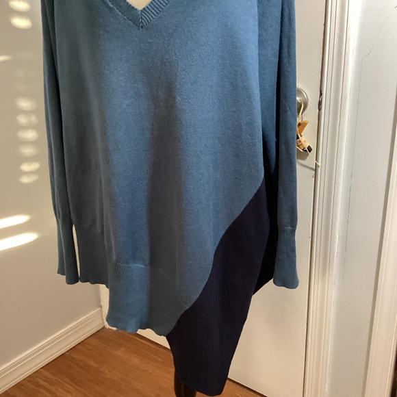89TH + MADISON PLUS 3X V NECK SWEATER PULLOVER ASYMMETRICAL COLORBLOCK TEAL NAVY - Picture 8 of 11